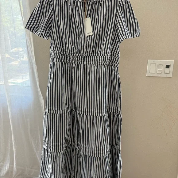 Quince 100% Organic Cotton Polin Tiered Maxi Dress / Hudson Stripe/L - Picture 6 of 11